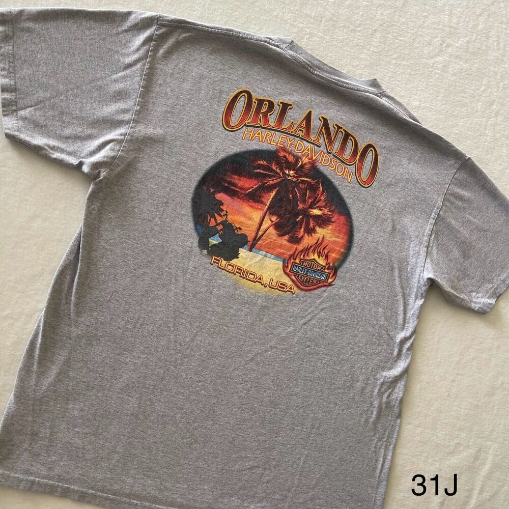 Vintage 2007 Harley Davidson Palm‎ Trees Graphic Print Orlando Florida XL